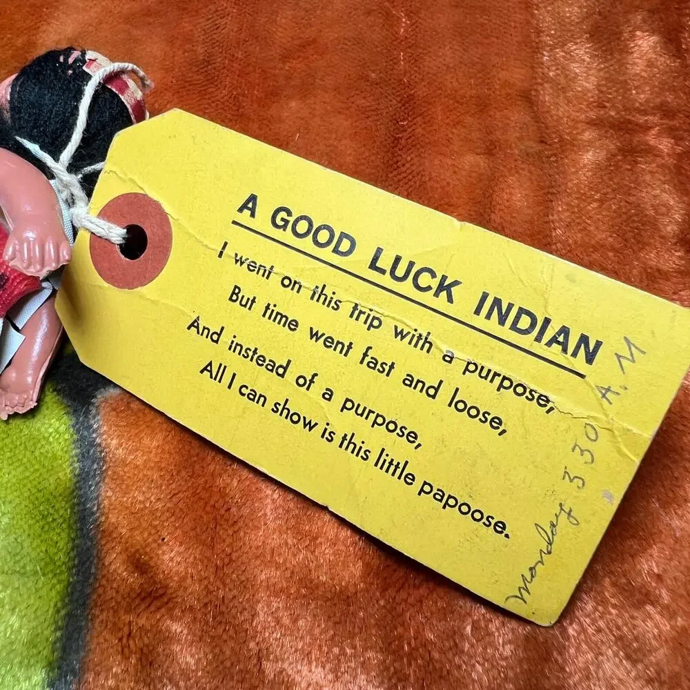 Vintage 50s Celluloid Good Luck Native American Doll Postage Mailed Postmarked
